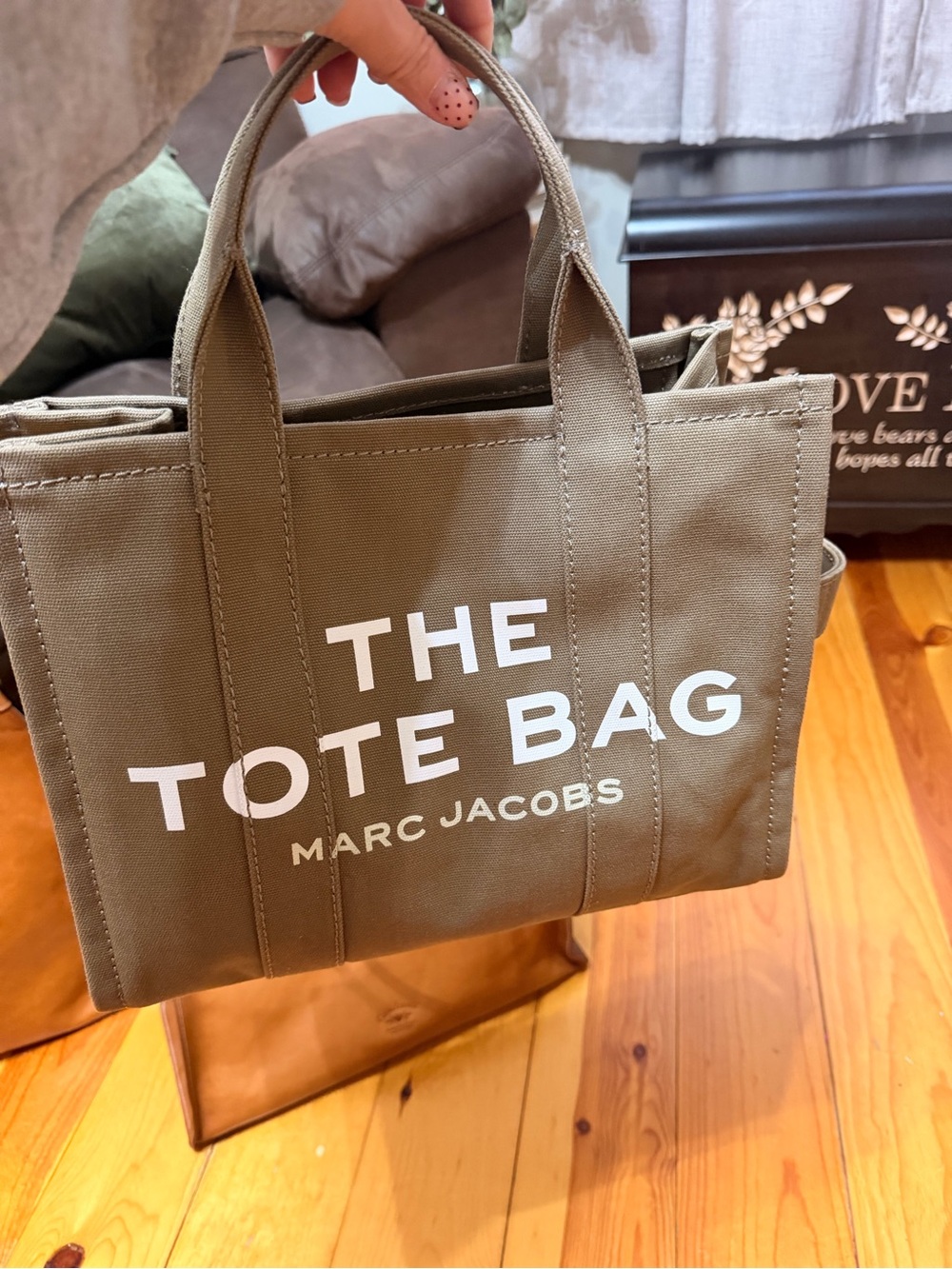 Marc Jacobs Olive Green Canvas Tote with White Logo
